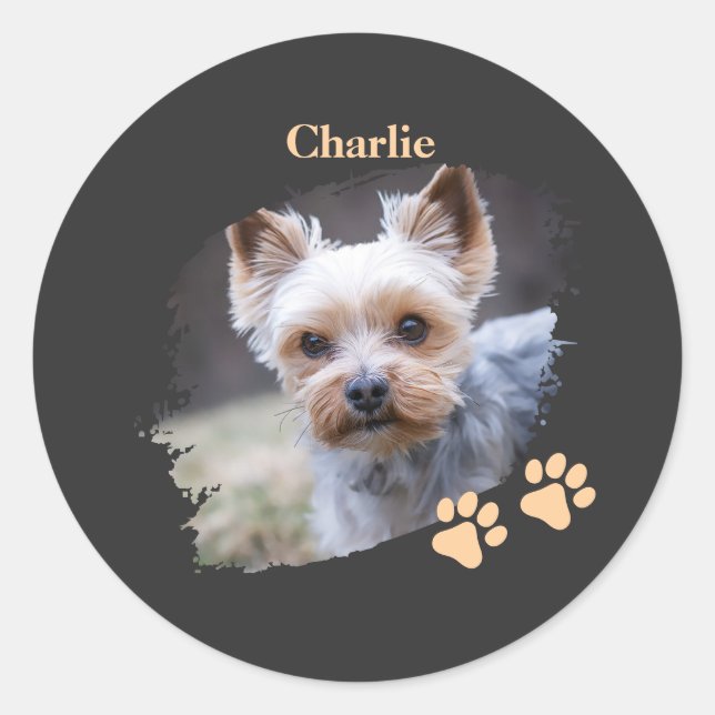 Sticker Rond Cute dog pet with customized name (Devant)