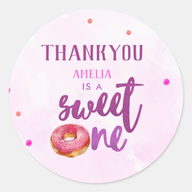 Sticker Rond Cute Donut doux une fille 1er Anniversaire en fave (Devant)