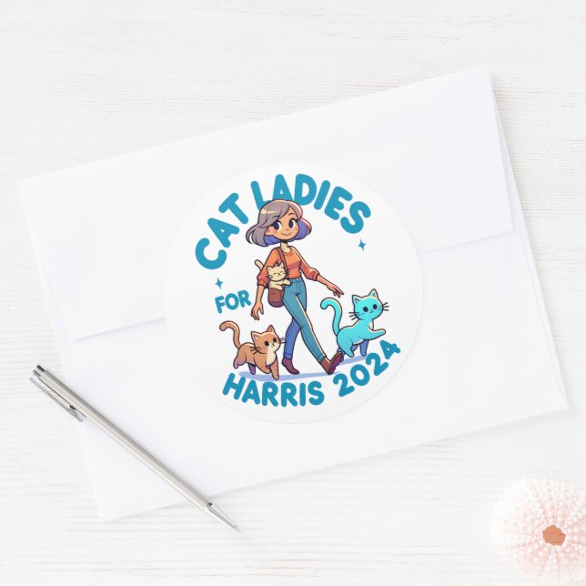 Sticker Rond Cute Drôle Fille Enfant Chat Lady Kamala Harris (Enveloppe)