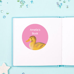 Sticker Rond Cute Duckling Ce livre appartient à Personnalisé