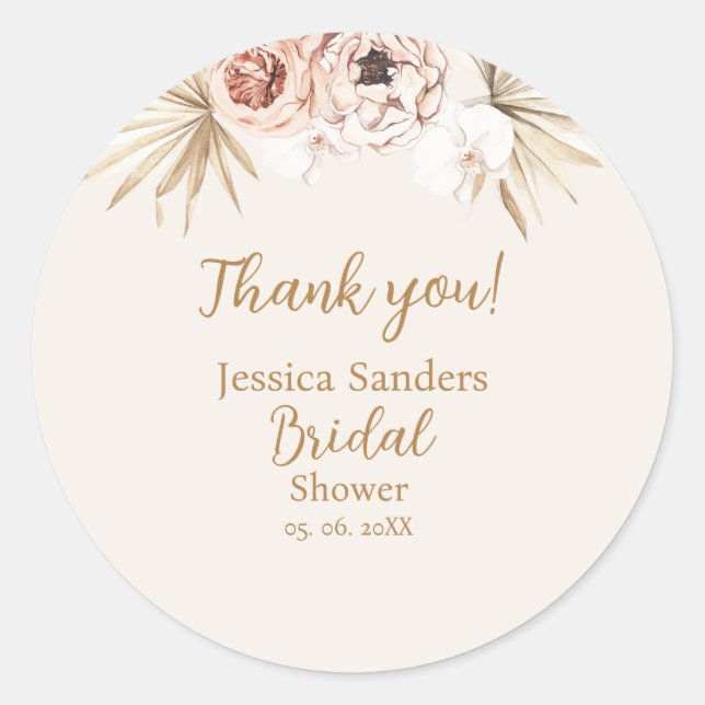 Sticker Rond Cute Elegant Flowers Boho Bridal Shower (Devant)