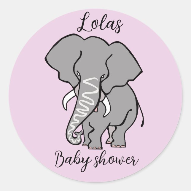 Sticker Rond Cute ELEPHANT - Animal - Baby shower - Personnalis (Devant)