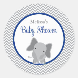 Sticker Rond Cute Elephant Chevron Baby shower bleu marine