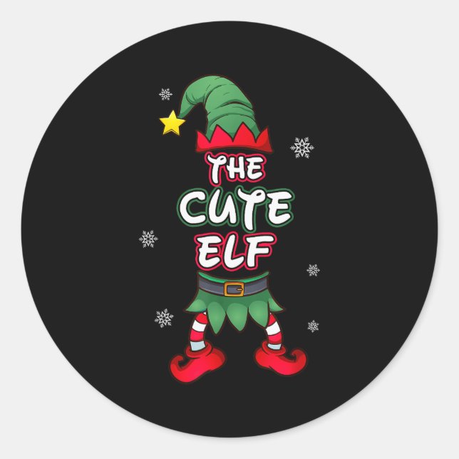 Sticker Rond Cute Elf Christmas Pajamas Pjs Matching Family Gro (Devant)