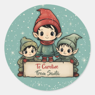 Sticker Rond Cute Elf Personnalisé De Père Noël