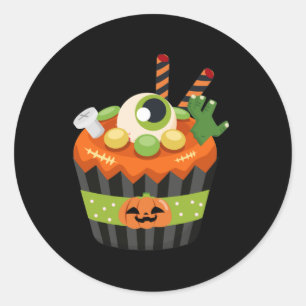 Sticker Rond Cute et Déplaisante Halloween Cupcake avec un Big 