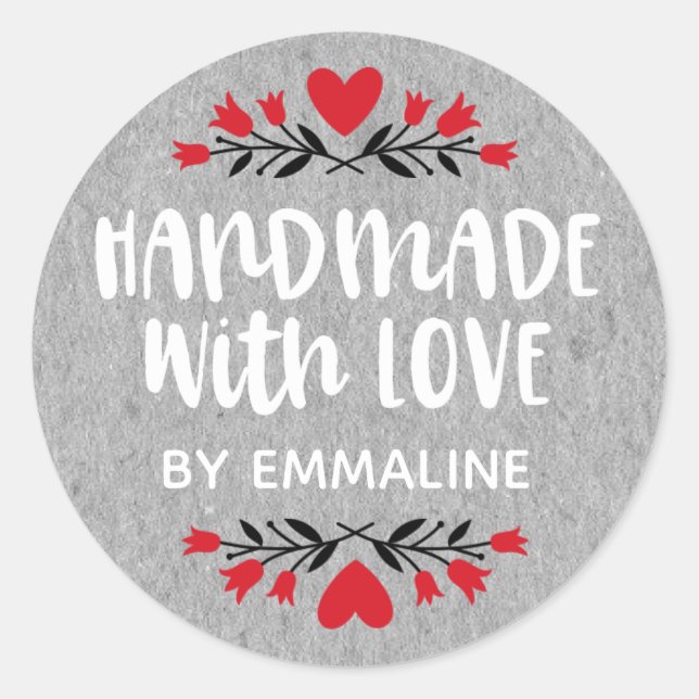 Sticker Rond Cute Fabriqué Avec Amour Rustique (Devant)