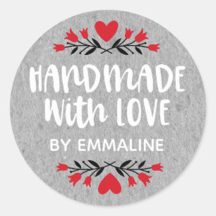 Sticker Rond Cute Fabriqué Avec Amour Rustique