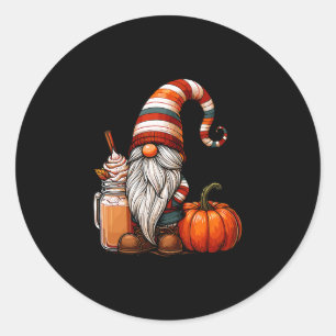 Sticker Rond Cute Fall Gnome Pumpkin Spice Latte Thanksgiving L