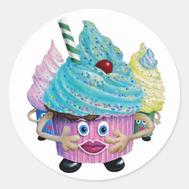 Sticker Rond Cute Fantasy Creatur Cupcakes Illustrated (Devant)
