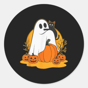 Sticker Rond Cute Fantôme Chat noir Citrouille Halloween Mer Éf