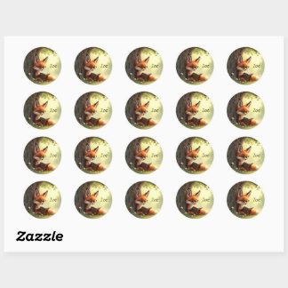 Sticker Rond Cute fox reading a book, custom 