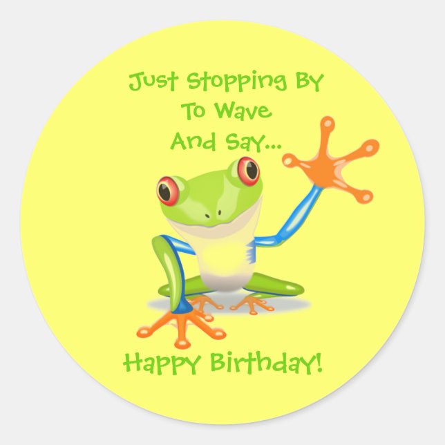 Sticker Rond Cute Frog Drôle Animal Enfants Joyeux Anniversaire (Devant)