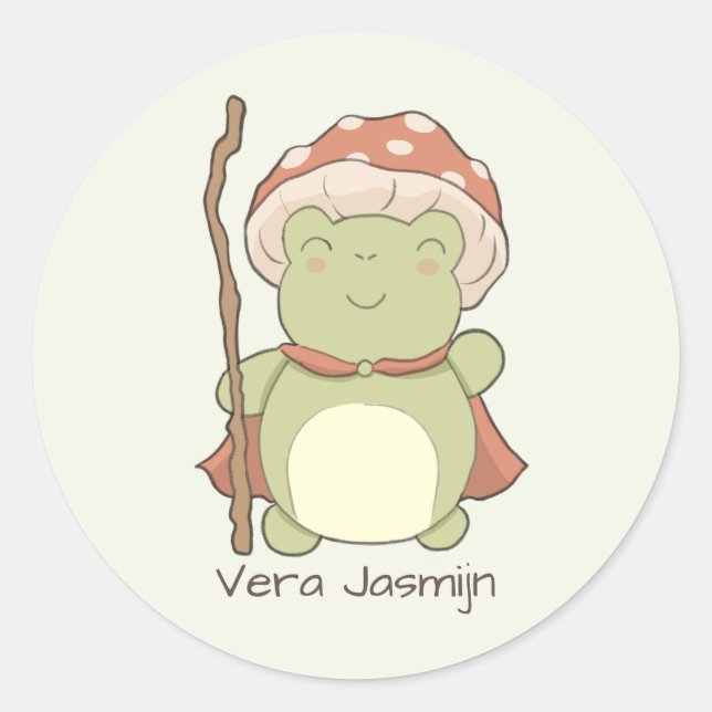 Sticker Rond Cute frog with mushroom hat | nom personnalisé (Devant)