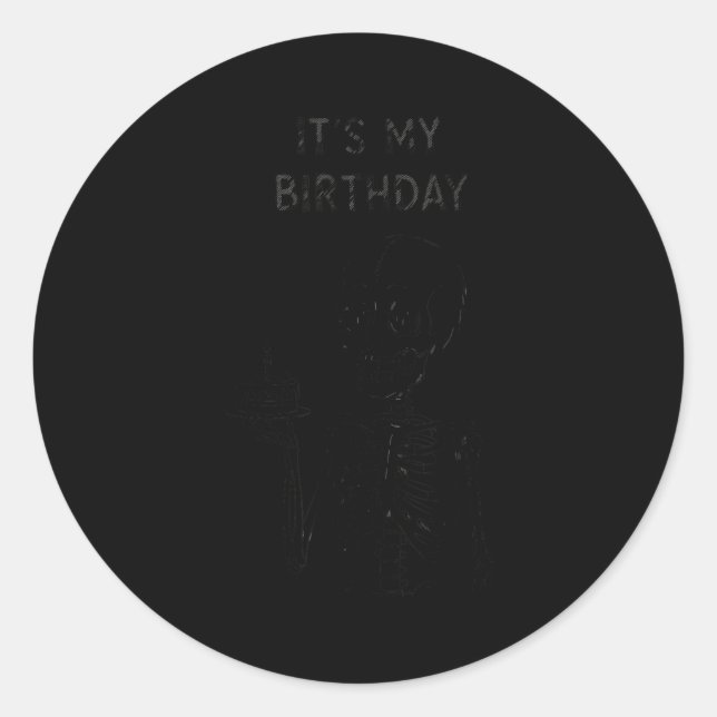 Sticker Rond Cute Funny Kawaii Skeleton Birthday Skull Happy Wo (Devant)