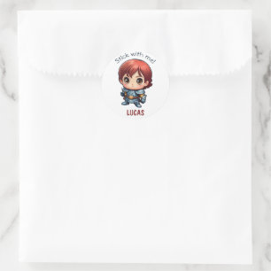 Sticker Rond Cute Funny Personnalisez Comic Kid Warrior