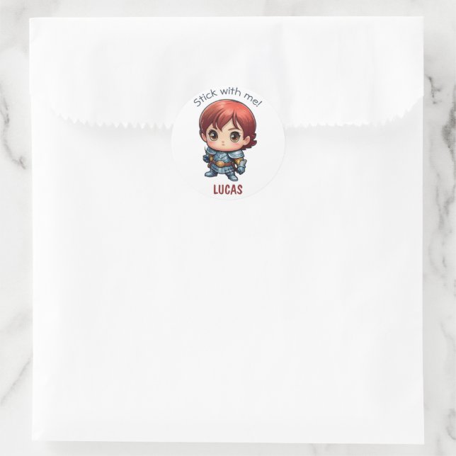 Sticker Rond Cute Funny Personnalisez Comic Kid Warrior (Sac)