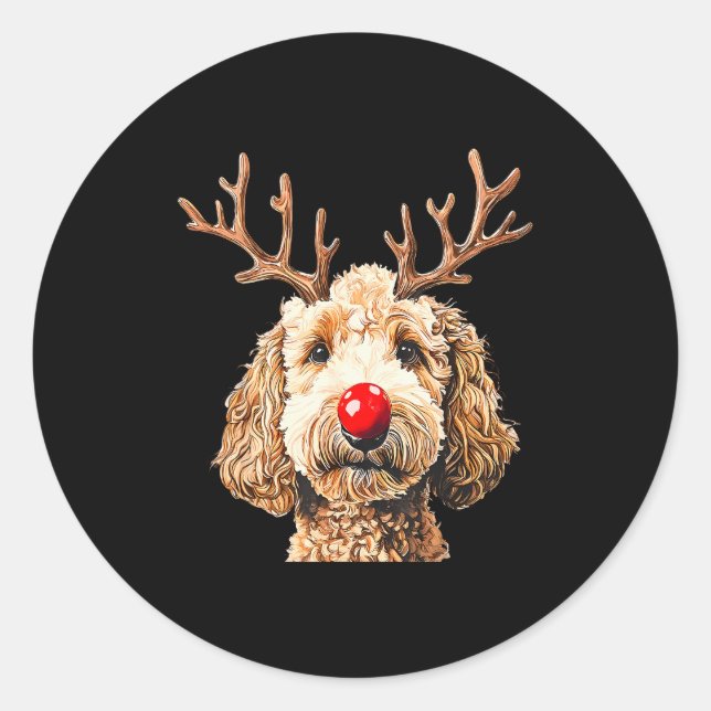Sticker Rond Cute Funny Reindeer Santa Goldendoodle Christmas T (Devant)