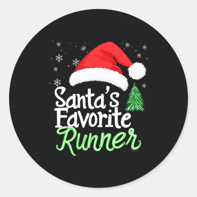 Sticker Rond Cute Funny Santa's Favorite Runner Christmas Run H (Devant)