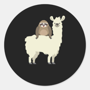 Sticker Rond Cute & Funny Sloth Riding Llama