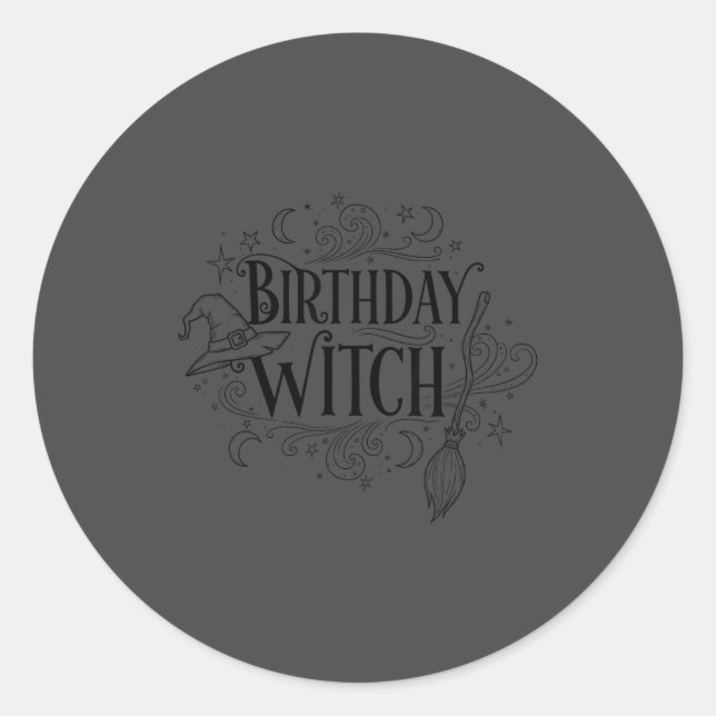 Sticker Rond Cute Funny Witch Witchy Birthday Witches Happy Wom (Devant)