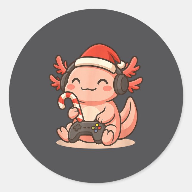 Sticker Rond Cute Gamer Axolotl Christmas Design  (Devant)