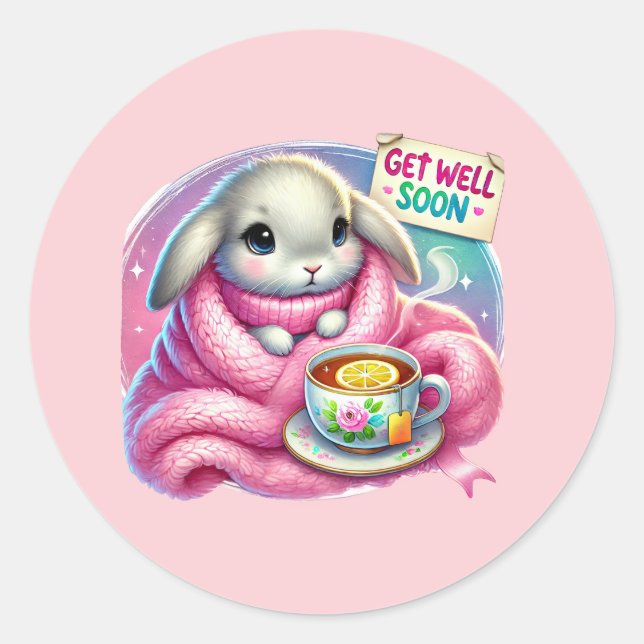 Sticker Rond Cute get well soon bunny  (Devant)