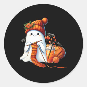 Sticker Rond Cute Ghost Crochet Tricot Amateurs Halloween Café