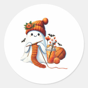 Sticker Rond Cute Ghost Crochet Tricot Amateurs Halloween Café