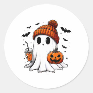 Sticker Rond Cute Ghost Halloween Bougie Ghost Coffee Lover Spo