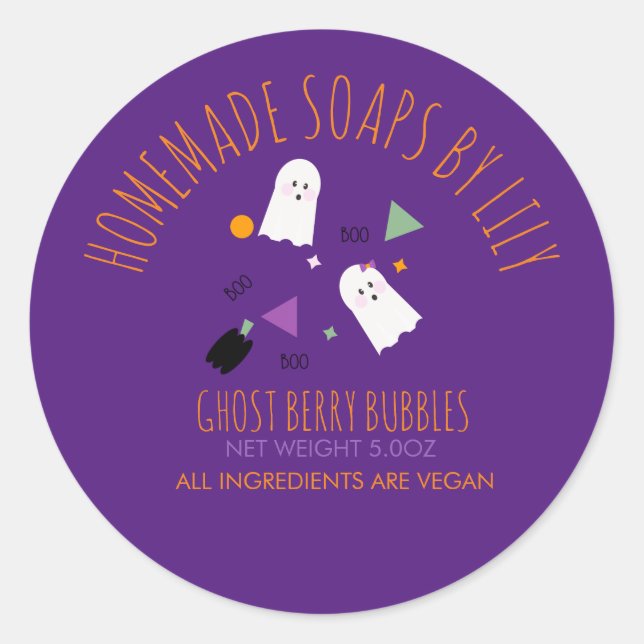 Sticker Rond Cute Ghost Halloween Soap Maison d'affaires (Devant)