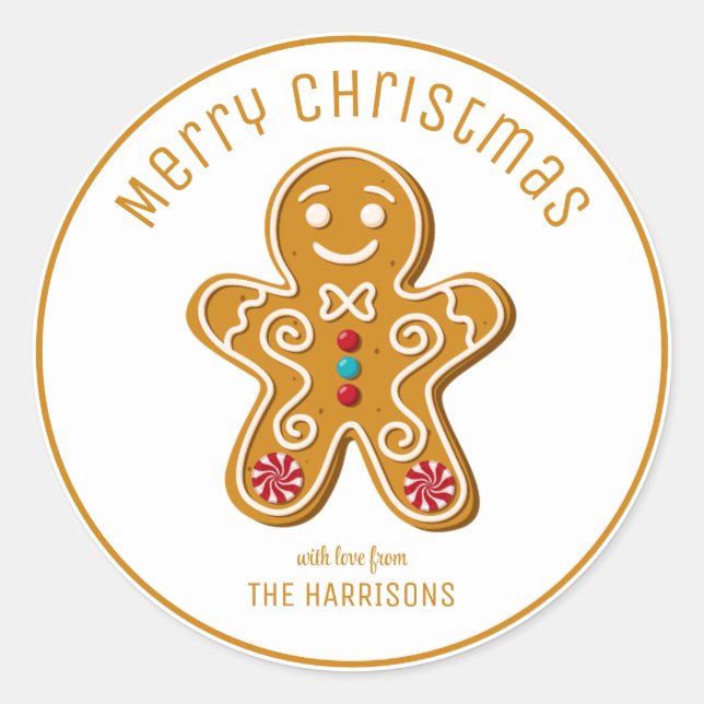 Sticker Rond Cute Gingerbread Homme Cookies Noël (Devant)