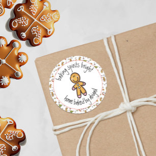 Sticker Rond Cute Gingerbread Homme fait maison Cookies + Trait