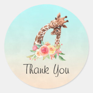 Sticker Rond Cute Giraffe Aquarelle Maman & Baby Merci