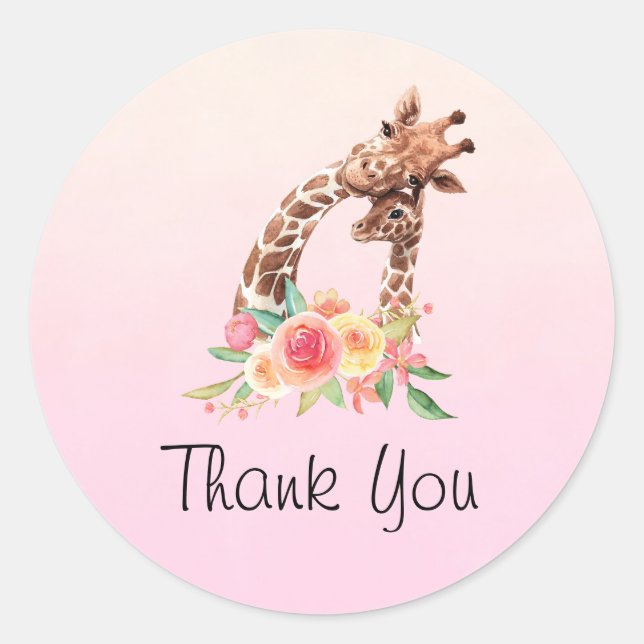 Sticker Rond Cute Giraffe Aquarelle Maman & Baby Merci (Devant)