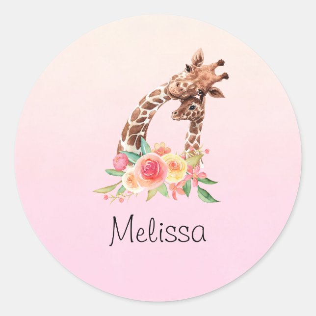 Sticker Rond Cute Giraffe Aquarelle Maman & Bébé (Devant)