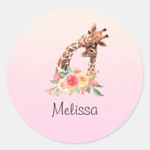 Sticker Rond Cute Giraffe Aquarelle Maman & Bébé