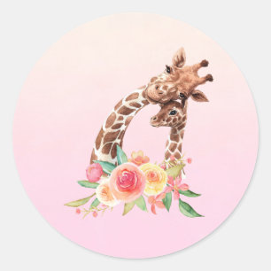 Sticker Rond Cute Giraffe Aquarelle Maman & Bébé