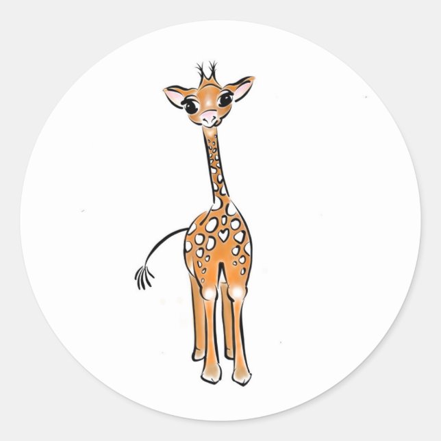 Sticker Rond Cute Giraffe drawing, safari animals (Devant)