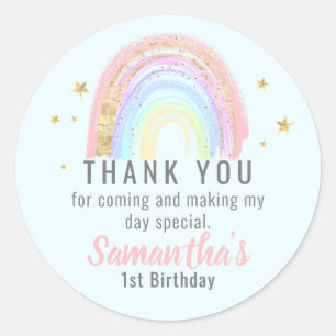 Sticker Rond Cute Girl Abstrait arc-en-ciel Anniversaire Merci