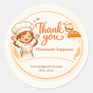 Sticker Rond Cute Girl Baker Design Bakery Thank You