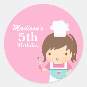 Sticker Rond Cute Girl Chef Cuisine Baking Anniversaire