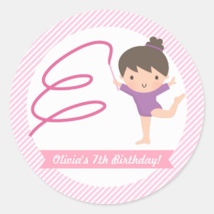 Sticker Rond Cute Girl Gymnastique Anniversaire de enfant Étiqu