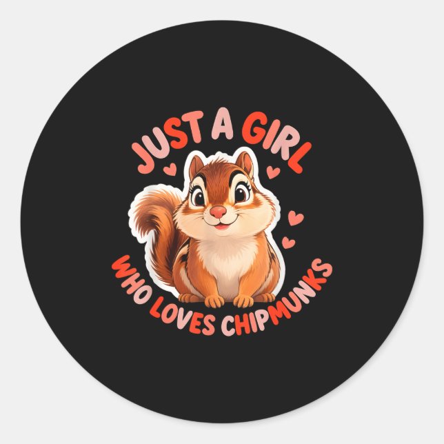 Sticker Rond Cute Girl Loves Chipmunks Costume Kids Boys Girls  (Devant)