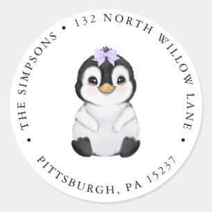 Sticker Rond Cute Girl Penguin Adresse de retour