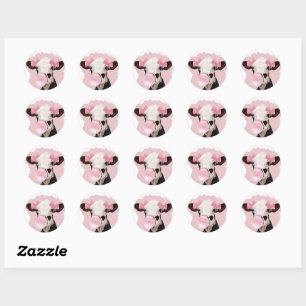 Sticker Rond Cute Girl Vache soufflant Bubblegum
