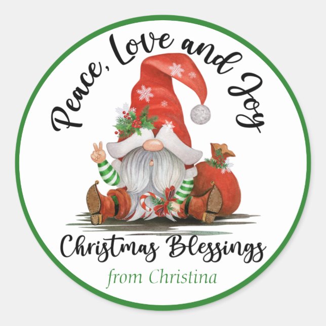Sticker Rond Cute Gnome Christmas Blessings Personalized (Devant)