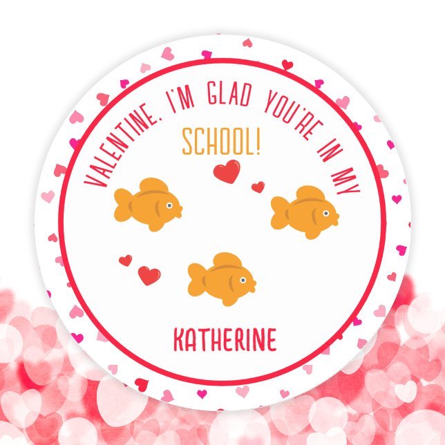 Sticker Rond Cute Goldfish Enfants École Valentine (Cute Goldfish Kids Classroom School Valentine Classic Round Sticker)