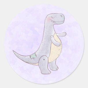 Sticker Rond Cute Gray Tyrannosaure Rex Dinosaur Toy