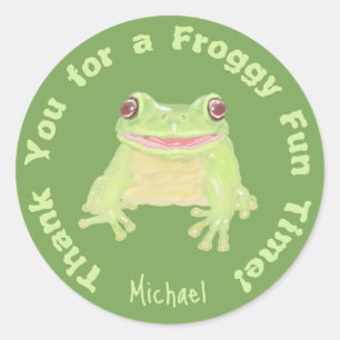 Sticker Rond Cute Green Tree Frog - Merci anniversaire de enfan